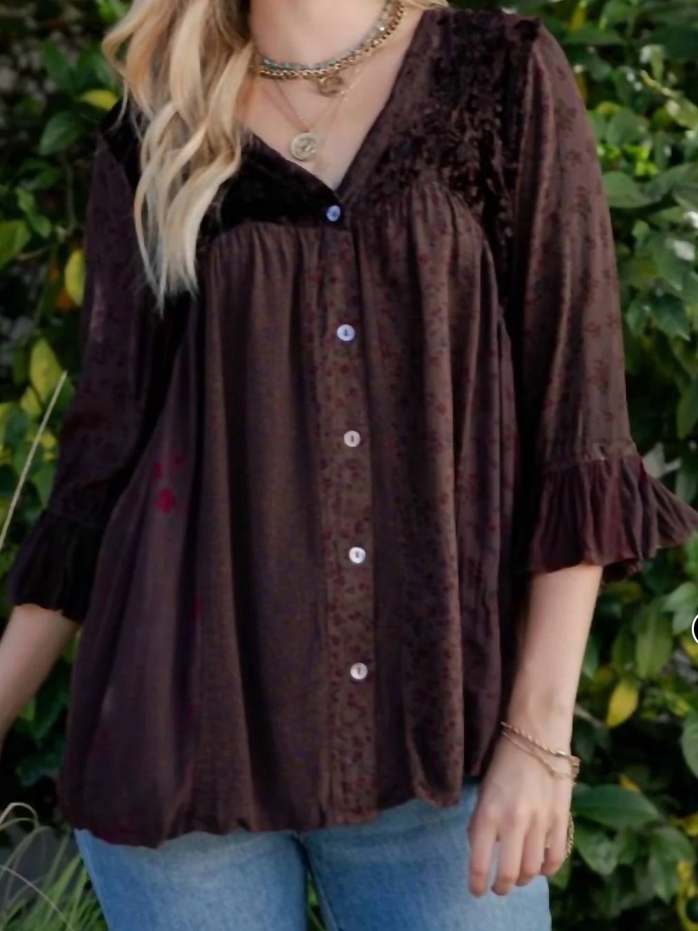 Young Threads Burgundy Velvet Embroidered Patchwork Tunic - Picture 3 of 10